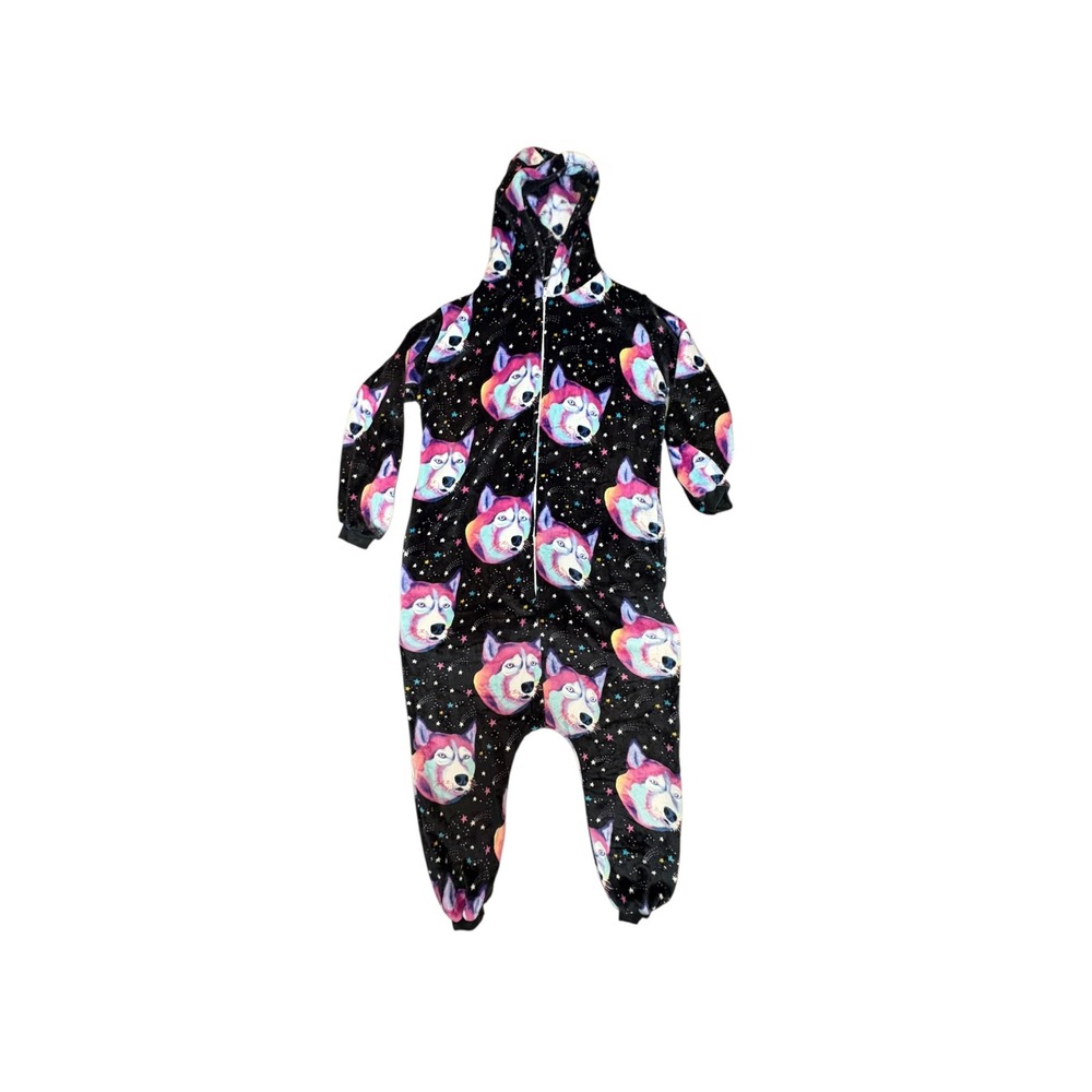 Unbranded Husky Galaxy Hooded Union Suit Women Size S/M Black Excellent Fleece